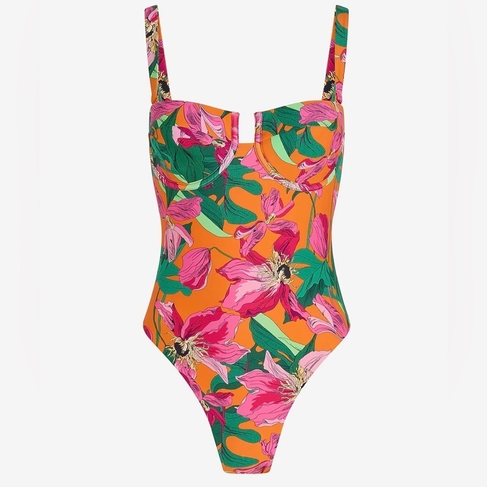 Express Floral Balconette One Piece Swimsuit